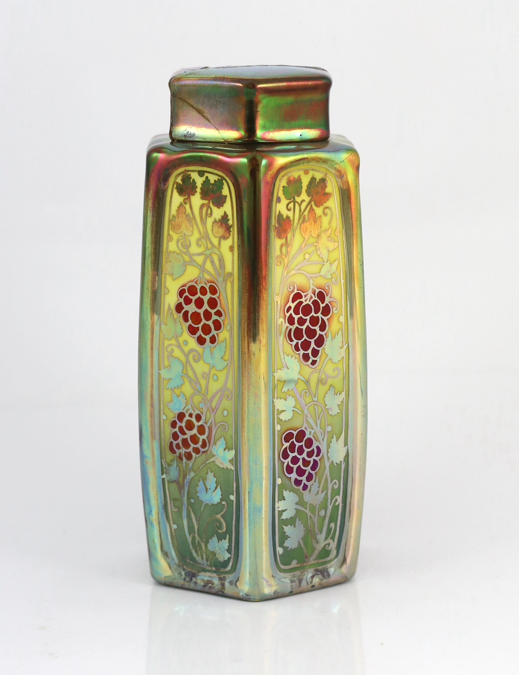 A Pilkingtons Royal Lancastrian lustre hexagonal jar and cover, by William S. Mycock